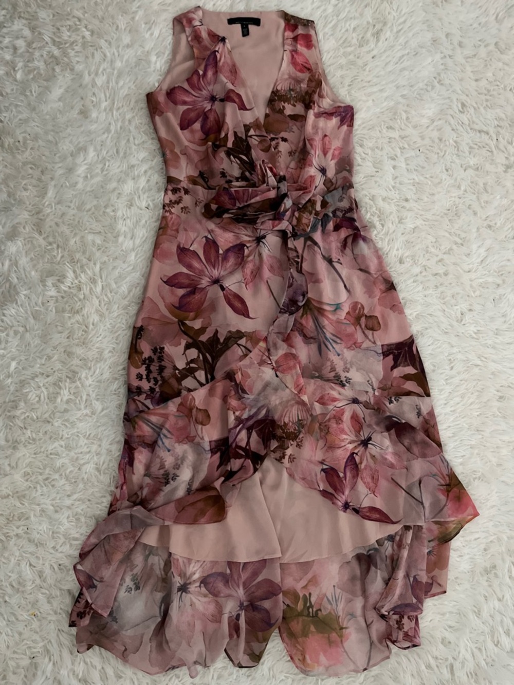 Sleeveless Pink Floral Wrap Dress